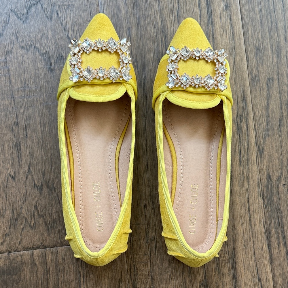 Chase + Chloe Yellow Flats with Crystal Accents